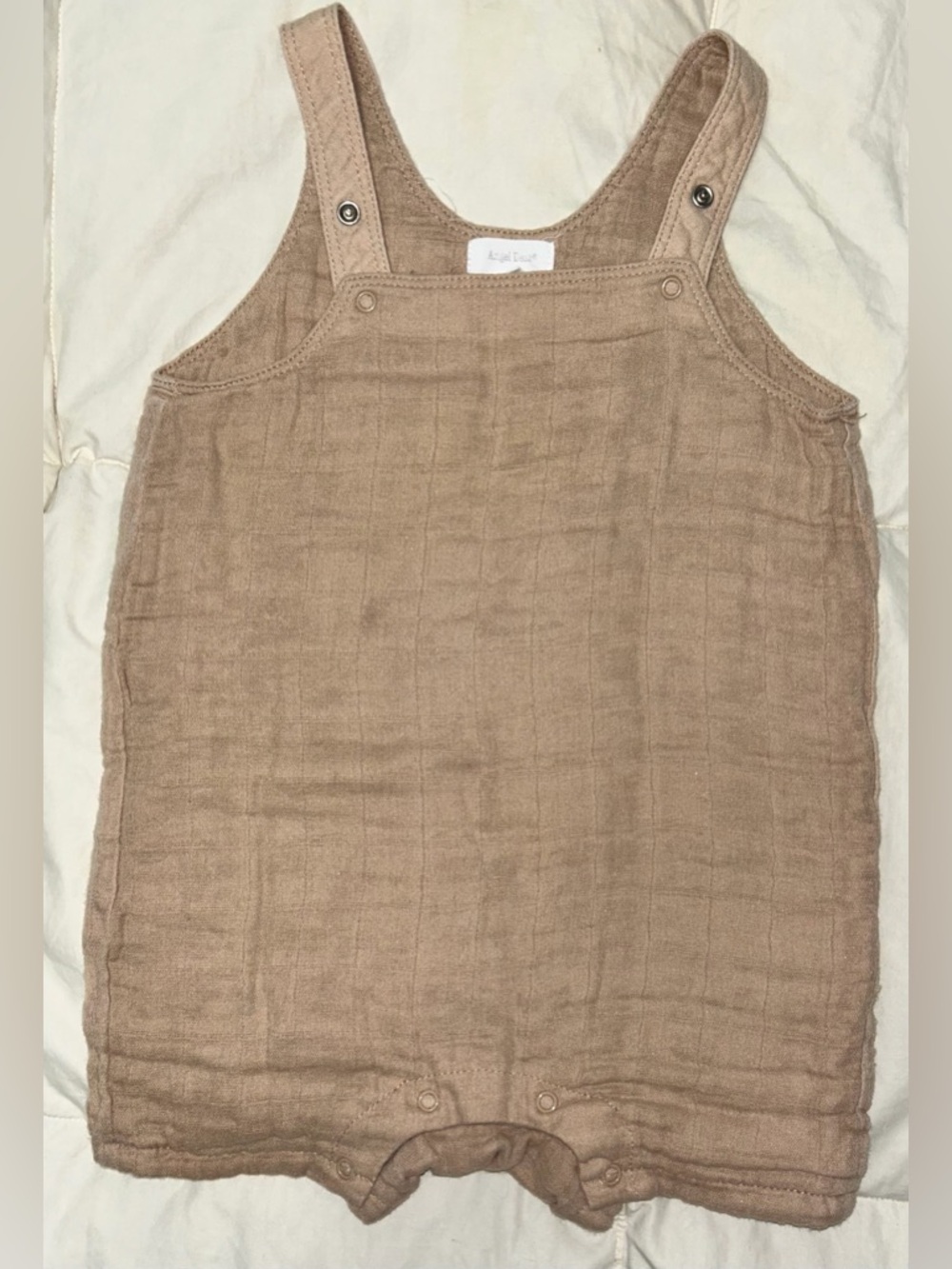 Angel Dear light brown organic cotton muslin infant romper sz 12-18 months